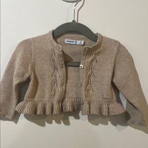 Mayoral Gold Sweater with Scalloped Hem and Cable Knit - 6 Months